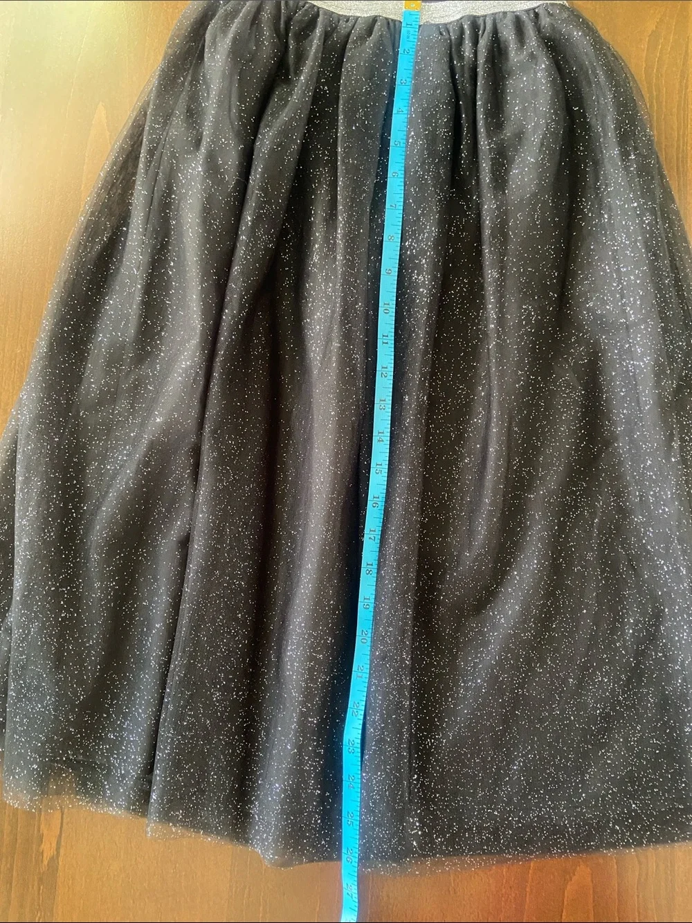 Cat & Jack Black Sparkle Tulle Midi Skirt, Silver Waistband, girls size S (6/6x)